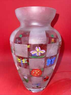 LENOX Nature’s Splendor Vase Hand Painted Designs Frosted Glass Signed 8.5"
