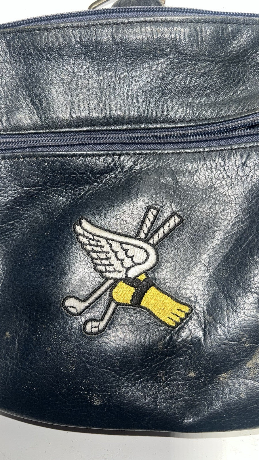 Vintage Leather Golf Pouch with Winged Ball and Clubs Embroidery