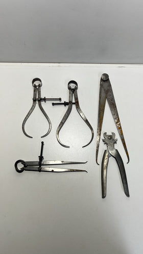 Lot of 5 Vintage Machinist Dividers Calipers Tools.