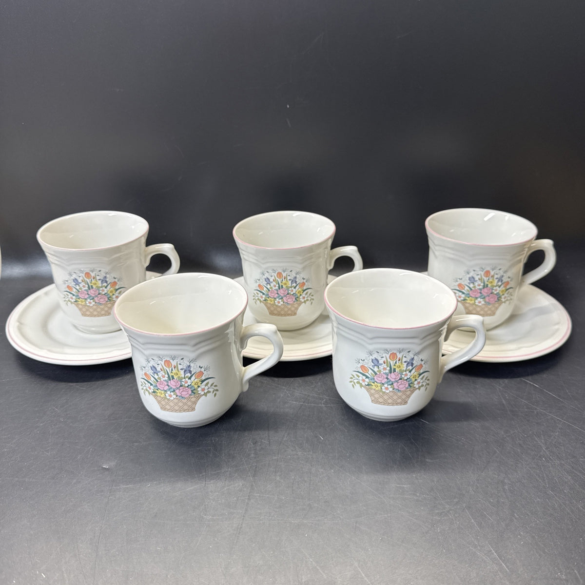 Sango Stoneware Chesapeake Set Of Cups (6pcs) And Saucers (3pcs)