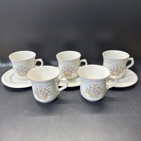 Sango Stoneware Chesapeake Set Of Cups (6pcs) And Saucers (3pcs)
