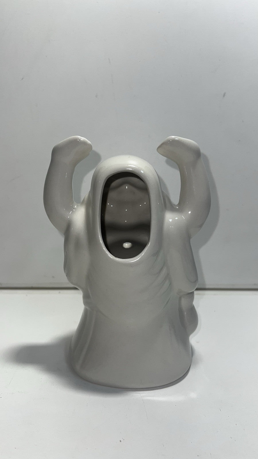 Benihana Happy Buddha Hands Up 7" Tiki White Ceramic Cocktail Mug Cup Vintage