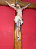 Vintage 24" Cross Crucifix Wood Jesus Christ Figurine