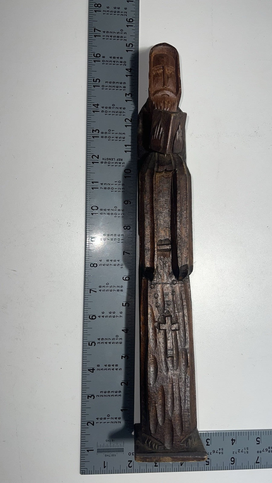 Vintage Hand-Carved Wooden Monk Statue 15” – Religious Folk Art Mexico