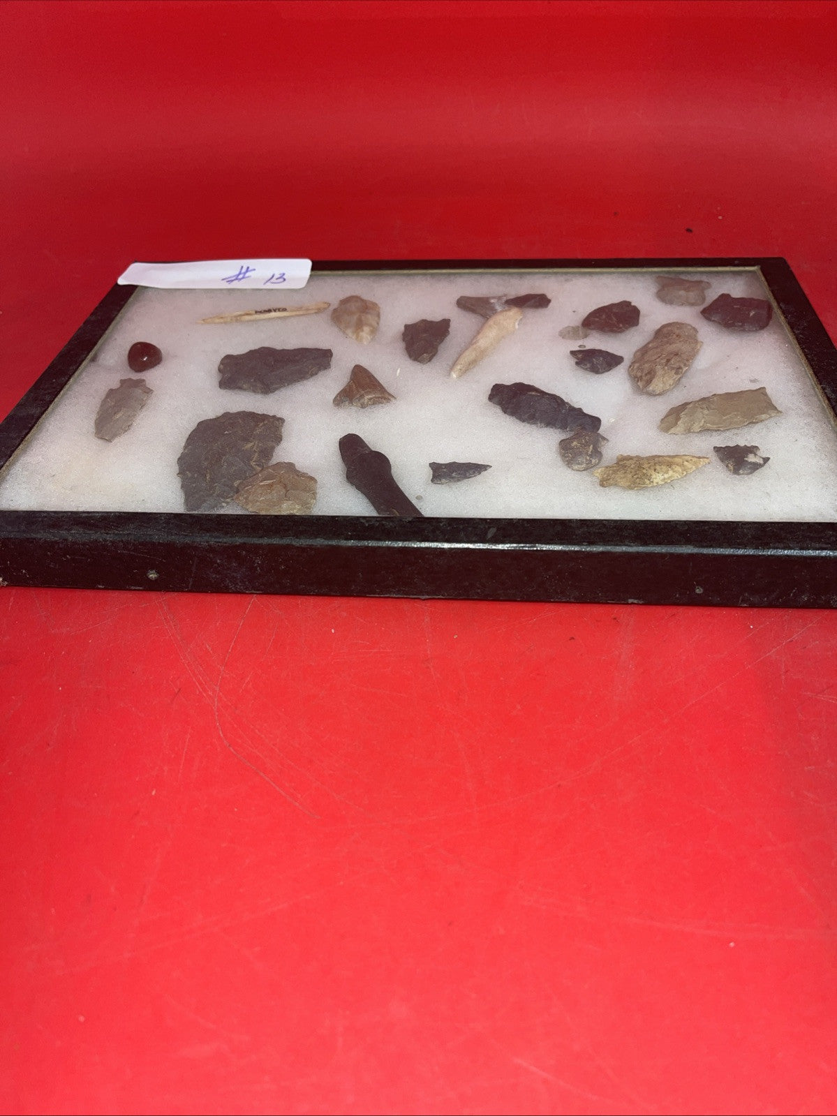 Native American Artifacts Lot 24 w/ Frame Arrowheads Collection 12”x8” Frame #13