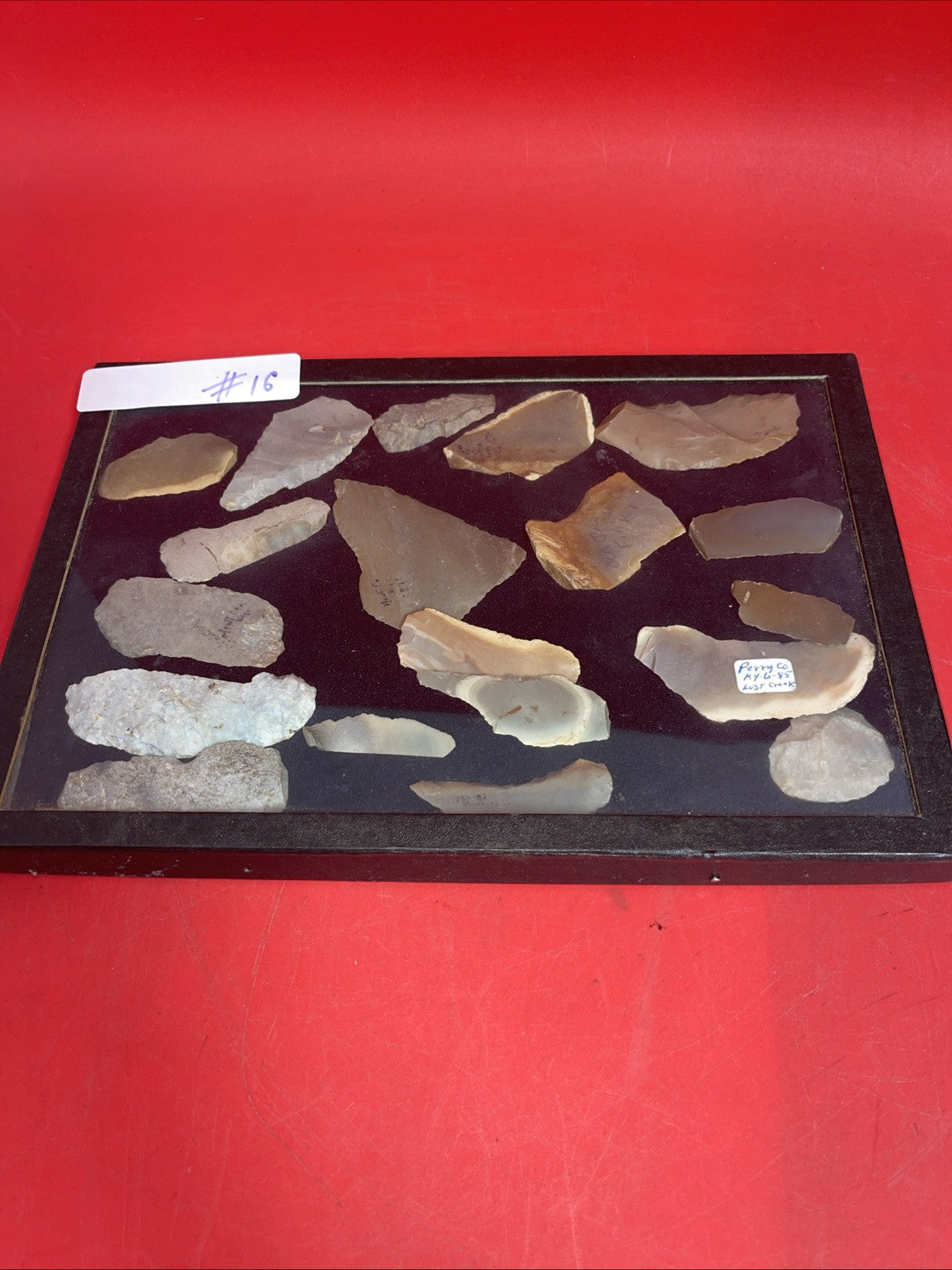 Native American Artifacts Lot 19 w/ Frame Arrowheads Collection 12”x8” Frame #16