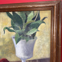 Vintage still life oil on canvas vase, apples and plum .signed