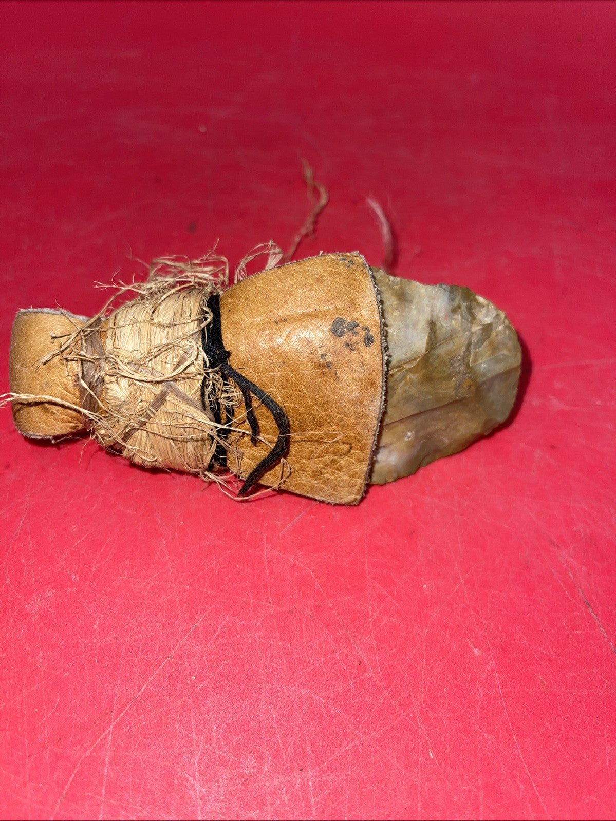 American Indian Artifact, Tabletop Stone Knife, Leather Handle