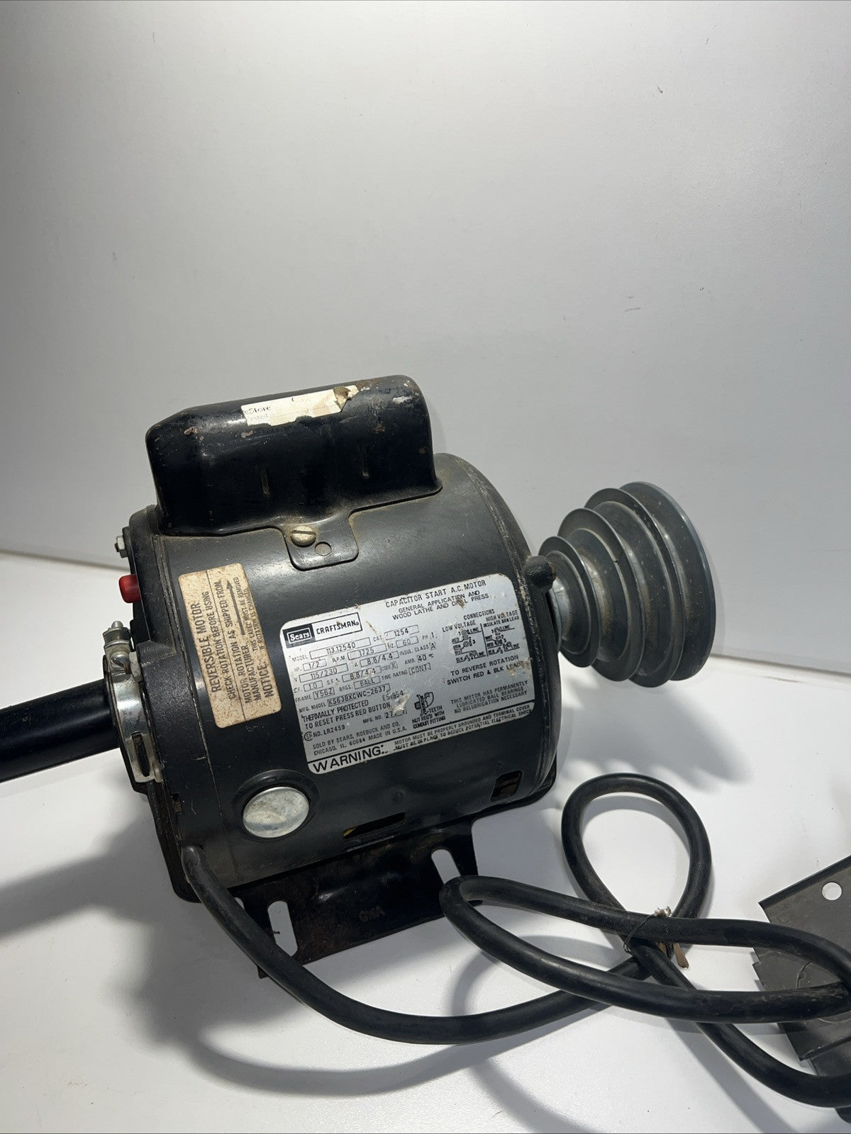 Vintage Sears Craftsman Capacitor Start A.C. Motor, Model 113.12540