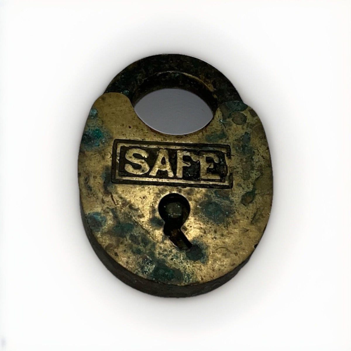 ANTIQUE "SAFE" BRASS PADLOCK  OLD VINTAGE LOCK NO KEY
