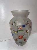 LENOX Nature’s Splendor Vase Hand Painted Designs Frosted Glass Signed 8.5"