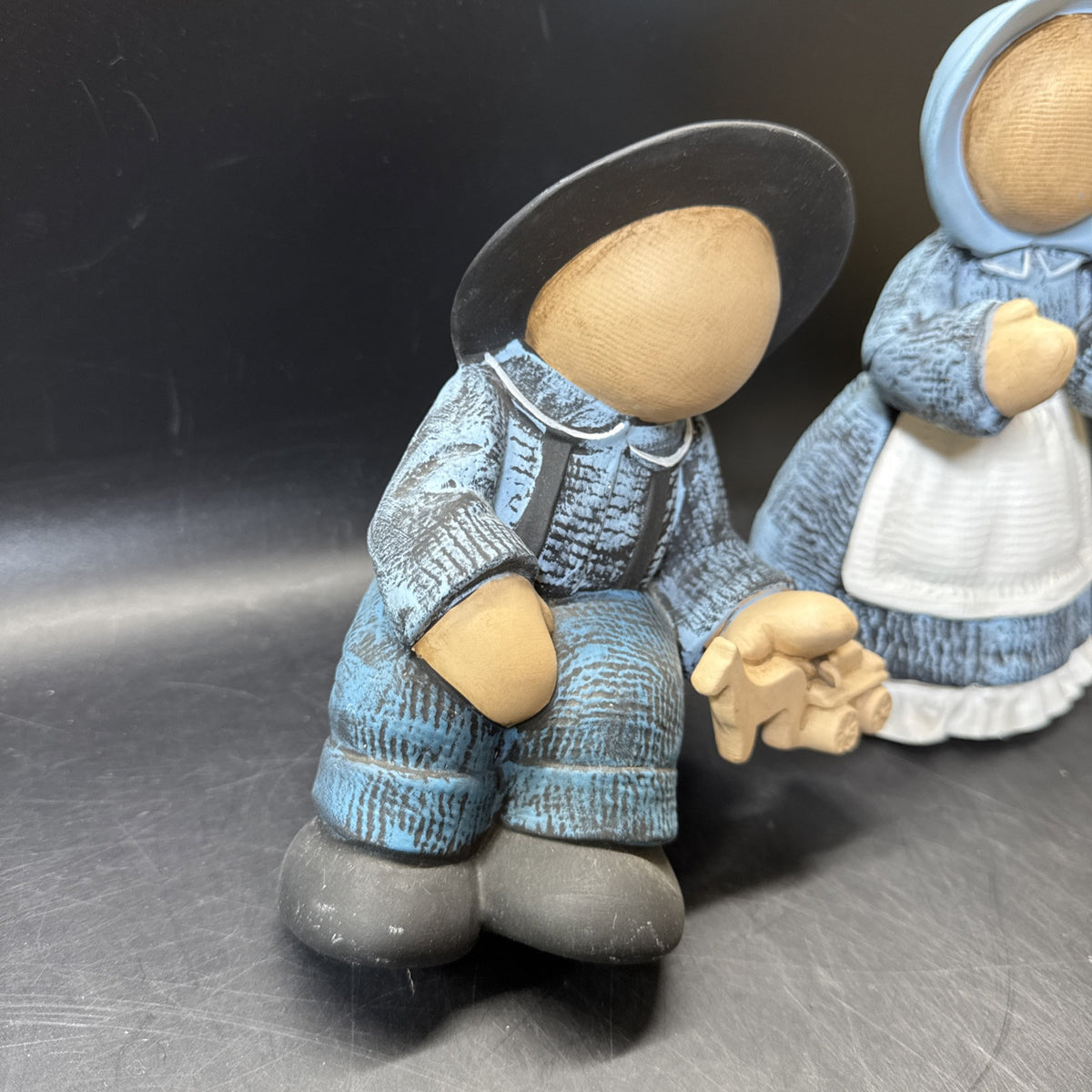 Amish Faceless Ceramic Shelf Sitter Boy & Girl Set Pair Hand Painted