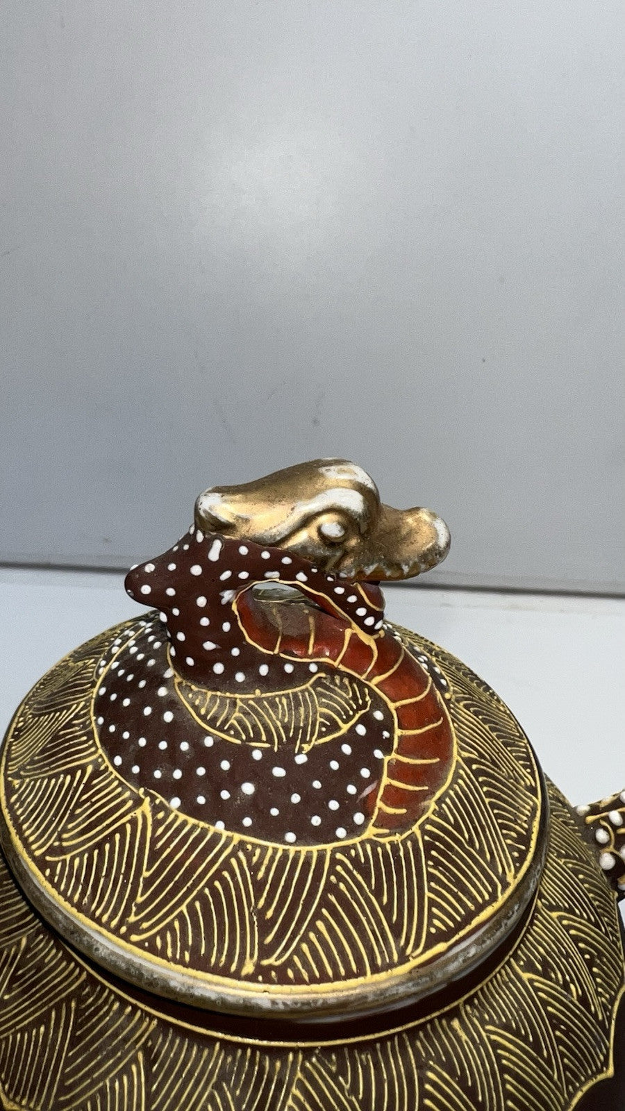 Vintage Japanese Satsuma Moriage Dragon Teapot – Hand Painted, 6” Tall