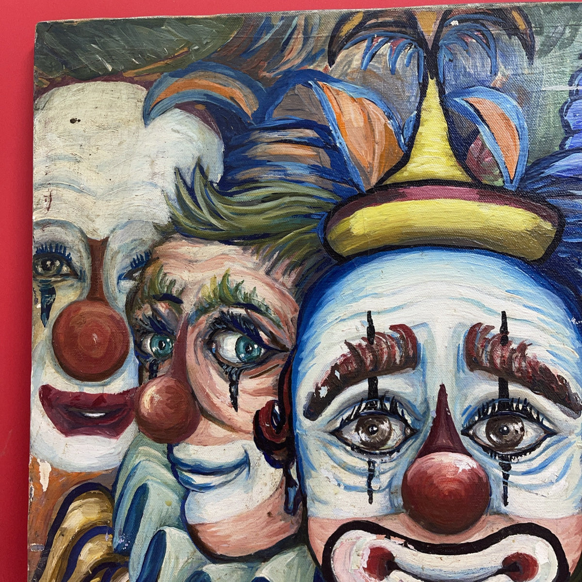 Vintage,,Five Clowns’’T. Weinstock 1980 Oils painting