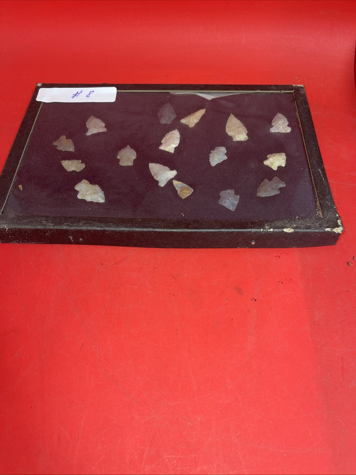 Native American Artifacts Arrowheads Lot 16 Points w/12”x8.5” Frame. #8