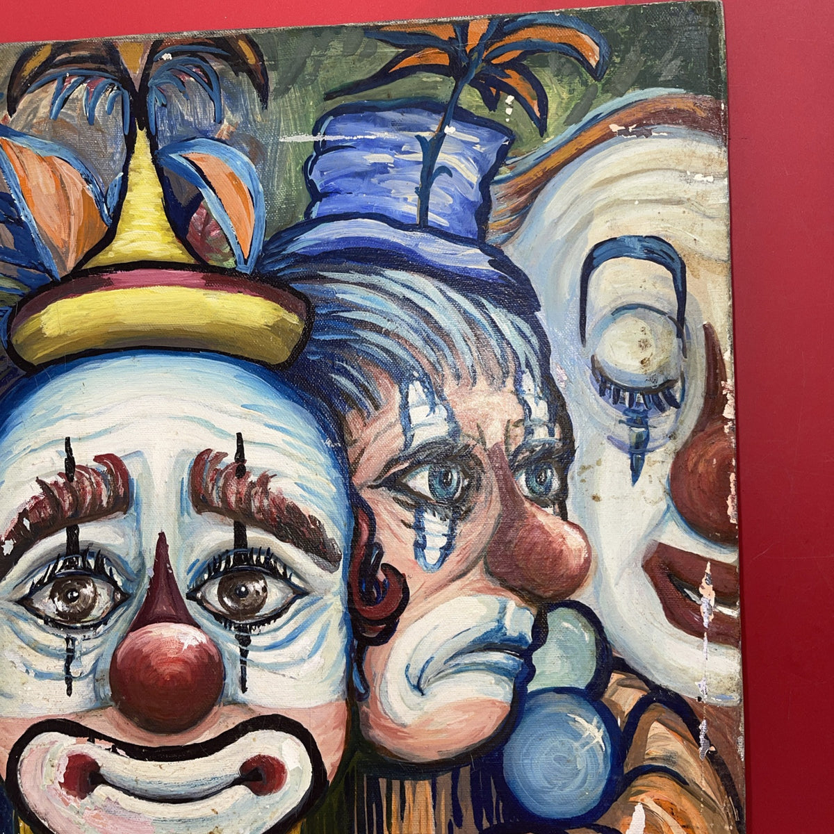 Vintage,,Five Clowns’’T. Weinstock 1980 Oils painting