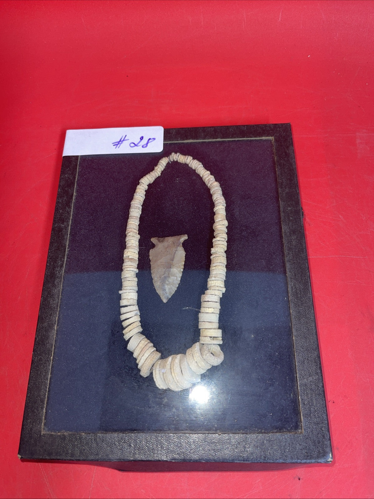 Native American Artifacts in a glass box 9”x7”.  #28