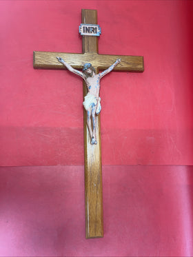 Vintage 24" Cross Crucifix Wood Jesus Christ Figurine