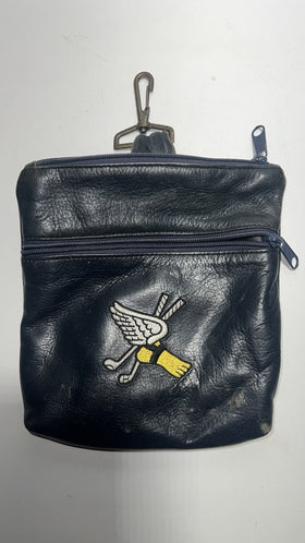 Vintage Leather Golf Pouch with Winged Ball and Clubs Embroidery