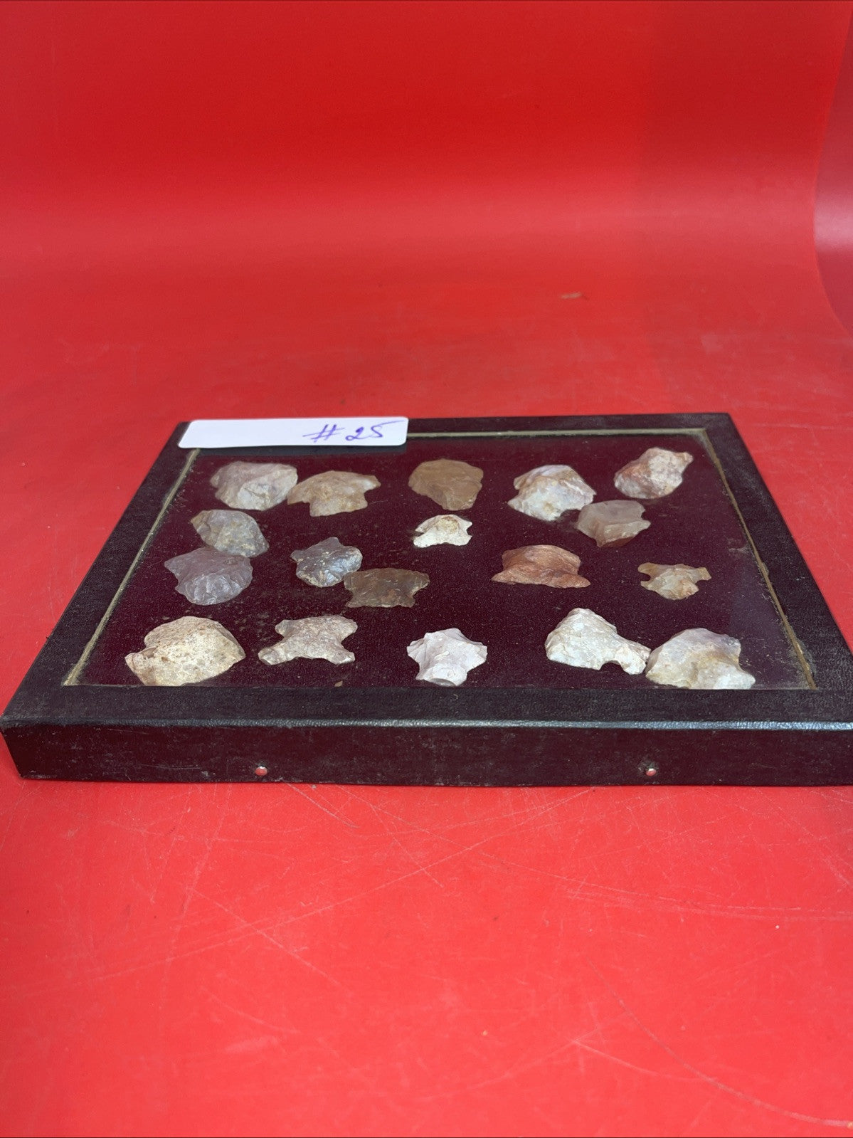 Native American Artifacts Lot 18 w/ Frame Arrowheads Collection 9”x7” Frame #25