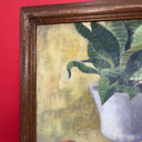 Vintage still life oil on canvas vase, apples and plum .signed