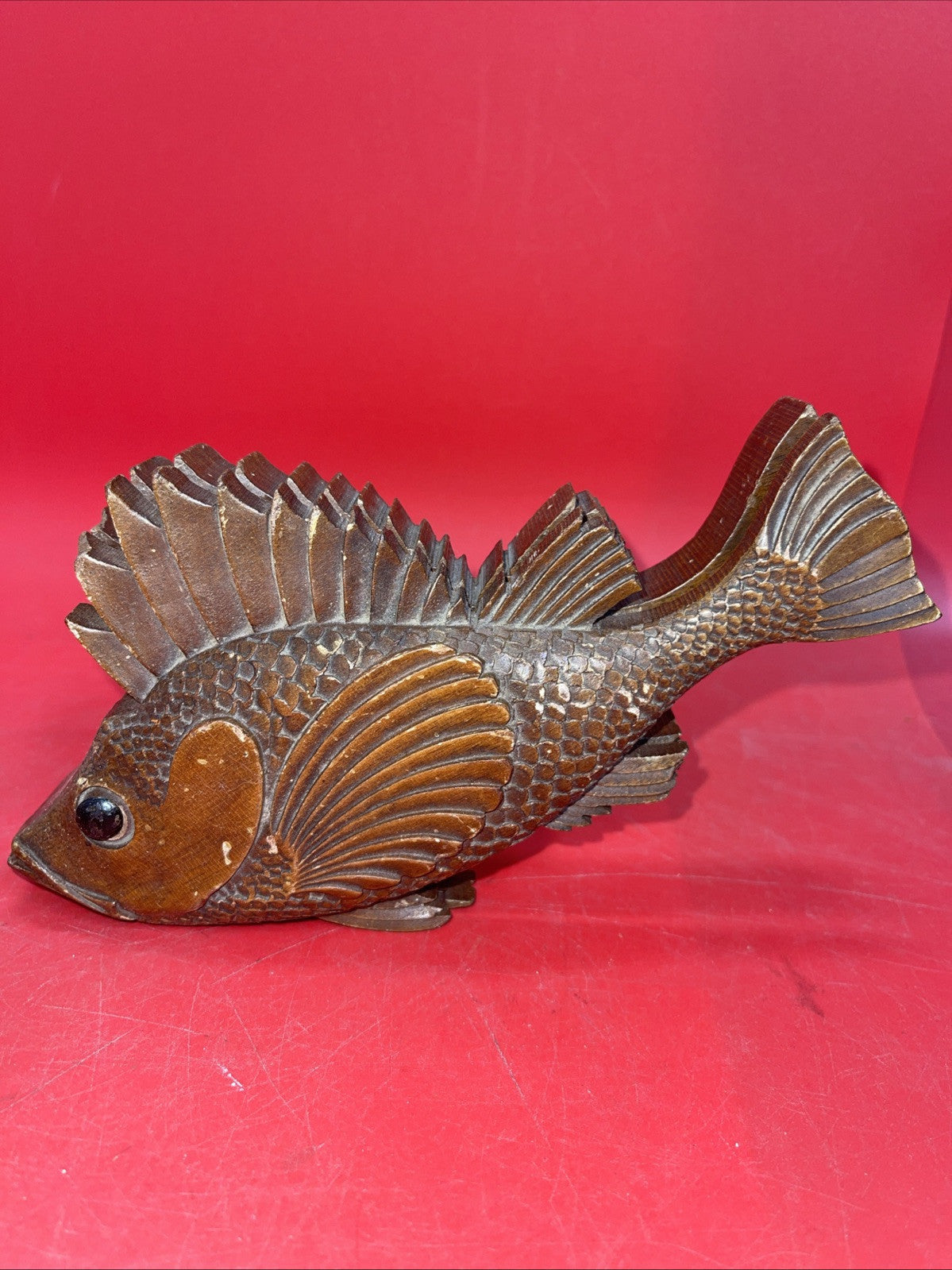 Hand carved wooden fish box