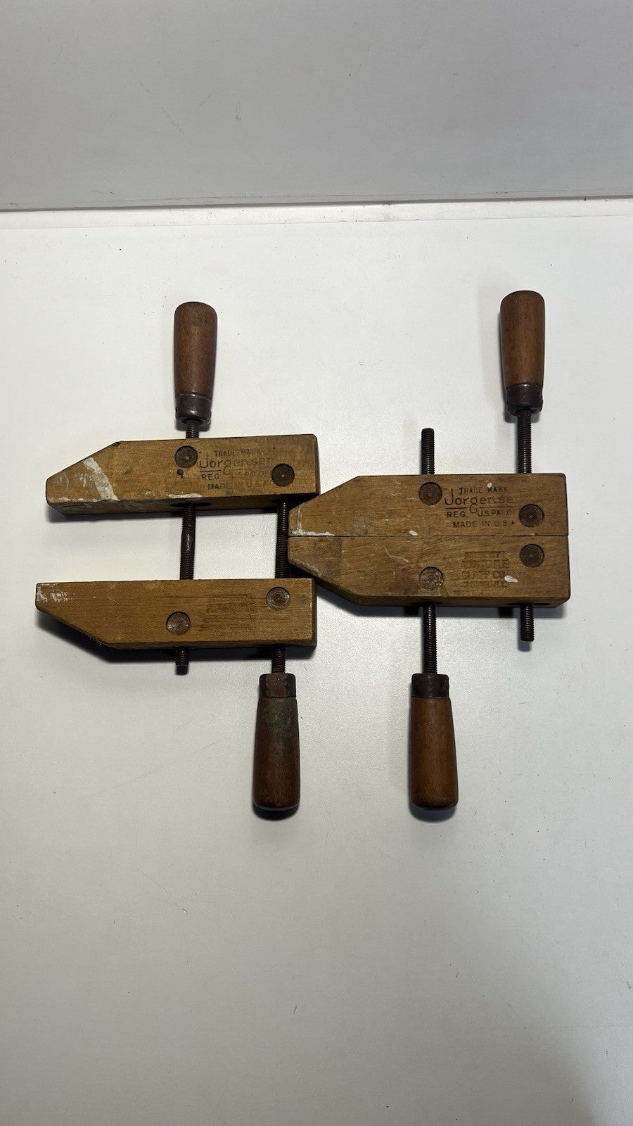 Trademark Jorgensen Set of  2 Adjustable Wooden Clamps Wood Screw, Size 3/0 USA