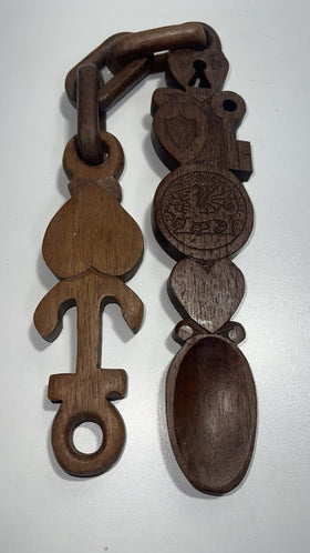 Vintage Hand-Carved Welsh Love Spoon - Symbolic Wooden Folk Art Decoration