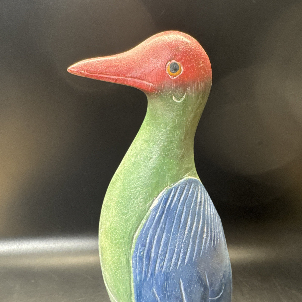 Hand Carved Wood And Clay Bird Sculpture 13” Tall