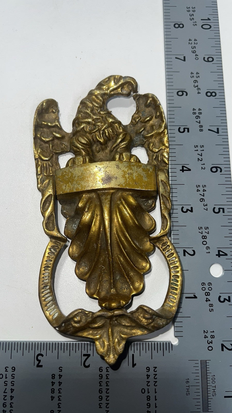 Large Vintage Solid Brass American Eagle Door Knocker 6 1/2" Name Plate