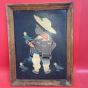 Vintage 50s Jose Luis Betanzos Boy with Parrots 16” x 12”  Framed Print