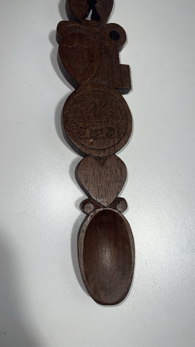 Vintage Hand-Carved Welsh Love Spoon - Symbolic Wooden Folk Art Decoration