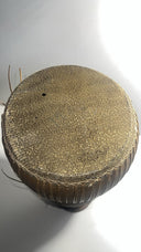 Vintage African Djembe Handheld Drum – Clay Body, Snakeskin Leather Percussion