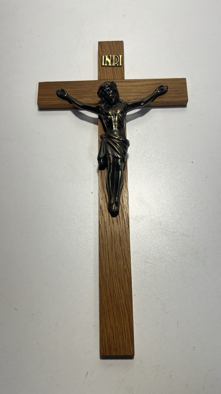 Vintage 12” Brass & Wood Wall Crucifix – Jesus Christ Religious Germany