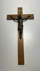 Vintage 12” Brass & Wood Wall Crucifix – Jesus Christ Religious Germany