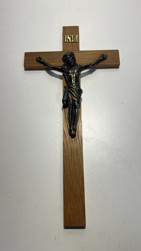 Vintage 12” Brass & Wood Wall Crucifix – Jesus Christ Religious Germany