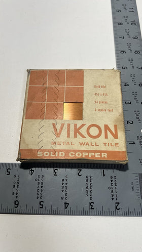 Vintage VIKON Solid Copper Metal Wall Tiles – 24 pcs, 4 ¼” x 4 ¼”, Retro Decor
