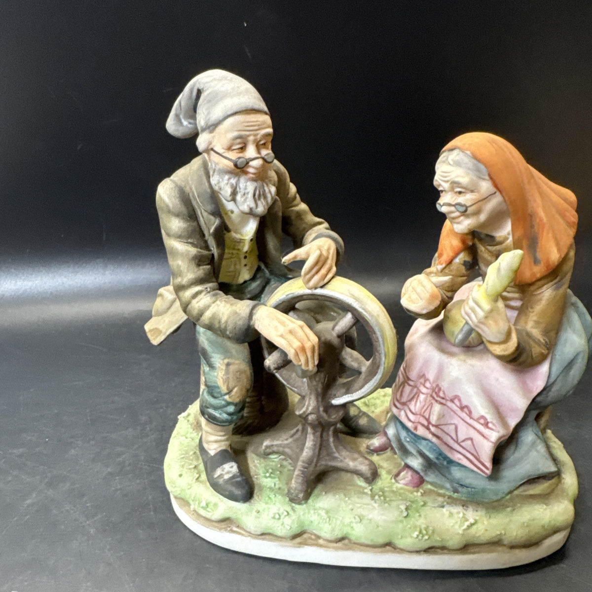 Lefton China Figurine #4146 Old Man and Woman Spinning Statue