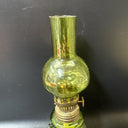 Vintage Made In Hong Kong,  Small Green Glass Oil Lamp 10" Tall