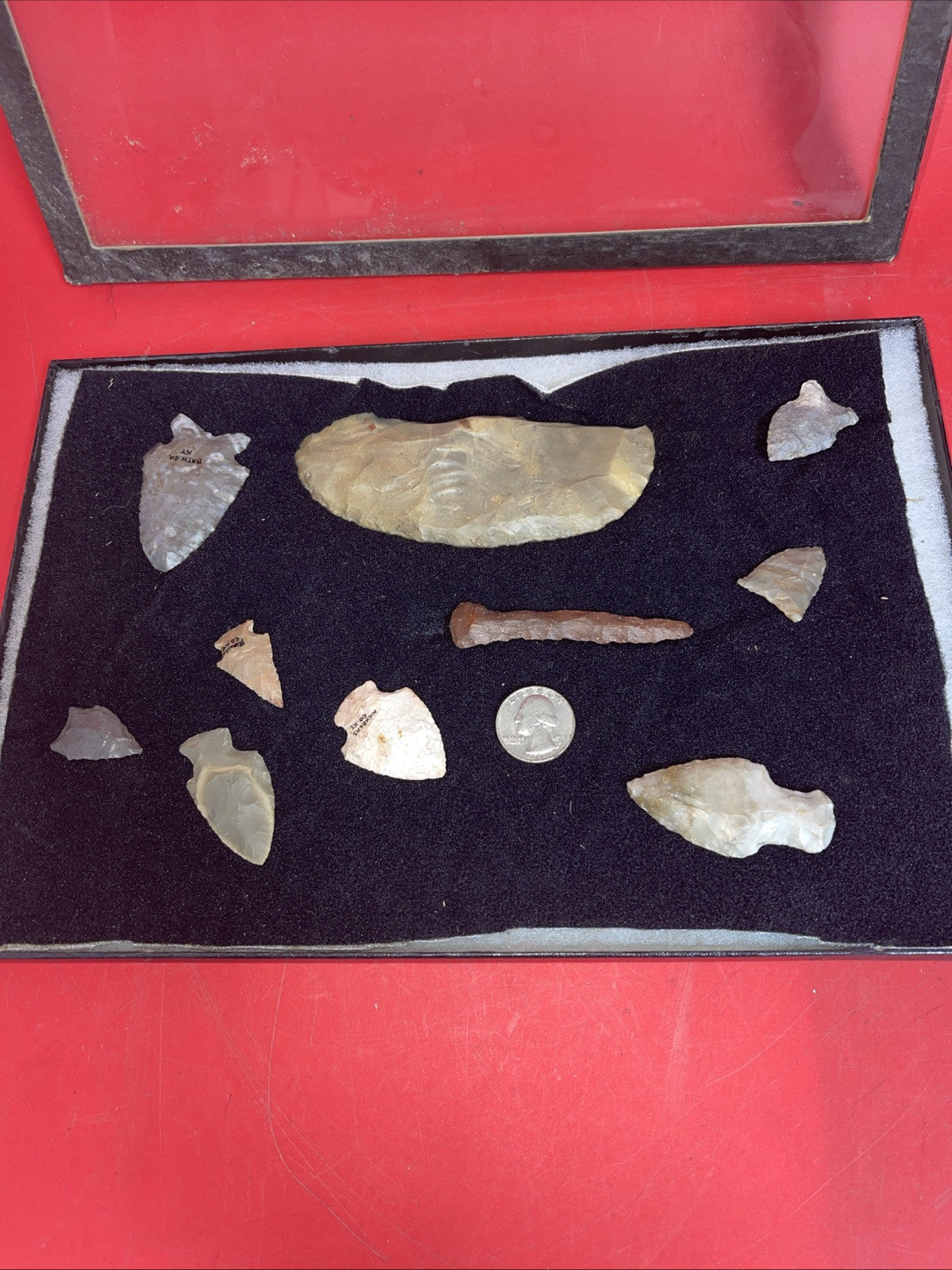 Native American Artifacts Lot 10 w/ Frame Arrowheads Collection 12”x8” Frame #12