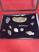 Native American Artifacts Lot 10 w/ Frame Arrowheads Collection 12”x8” Frame #12