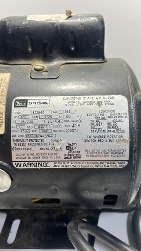 Vintage Sears Craftsman Capacitor Start A.C. Motor, Model 113.12540