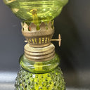 Vintage Made In Hong Kong,  Small Green Glass Oil Lamp 10" Tall