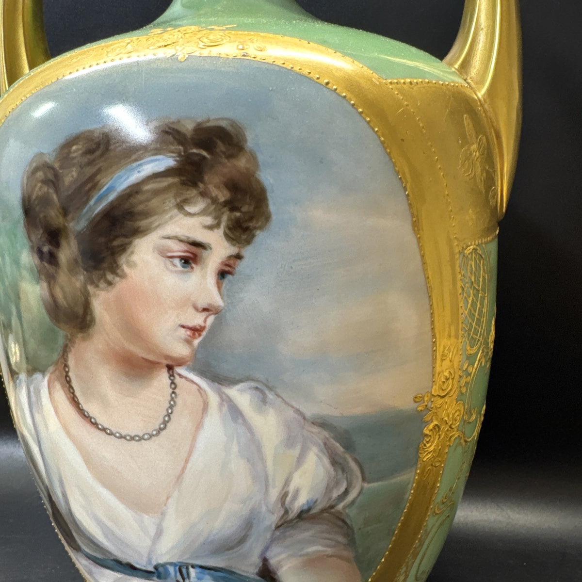 Antique Porcelain Hand Painted Vase With Portrait Of Women, France, Signed!!!