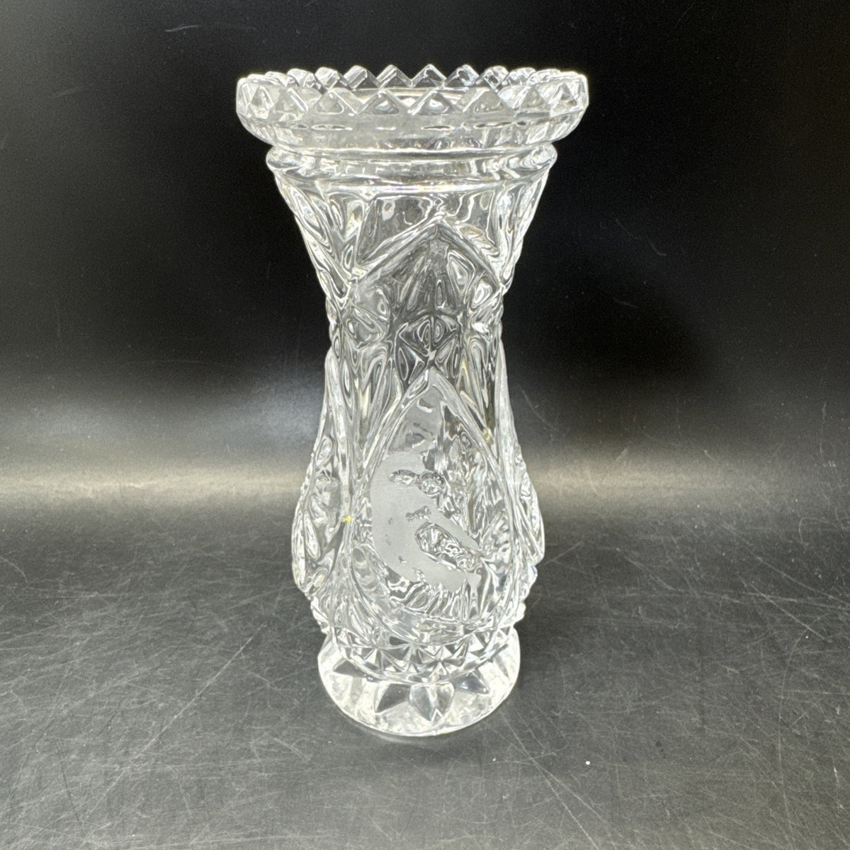 Hofbauer Collection Lead Crystal Vase With Bird 5 1/3” Tall