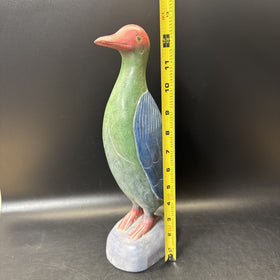 Hand Carved Wood And Clay Bird Sculpture 13” Tall