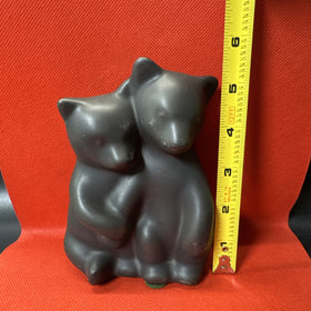 Vtg PIGEON FORGE POTTERY Matte Satin Black Bear Cubs Figurine