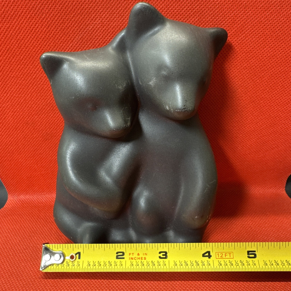 Vtg PIGEON FORGE POTTERY Matte Satin Black Bear Cubs Figurine
