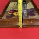 Vintage still life oil on canvas vase, apples and plum .signed