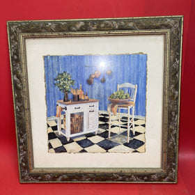 Vintage C. Winterle Olson Print Framed Rustic Kitchen Table Scene GUC